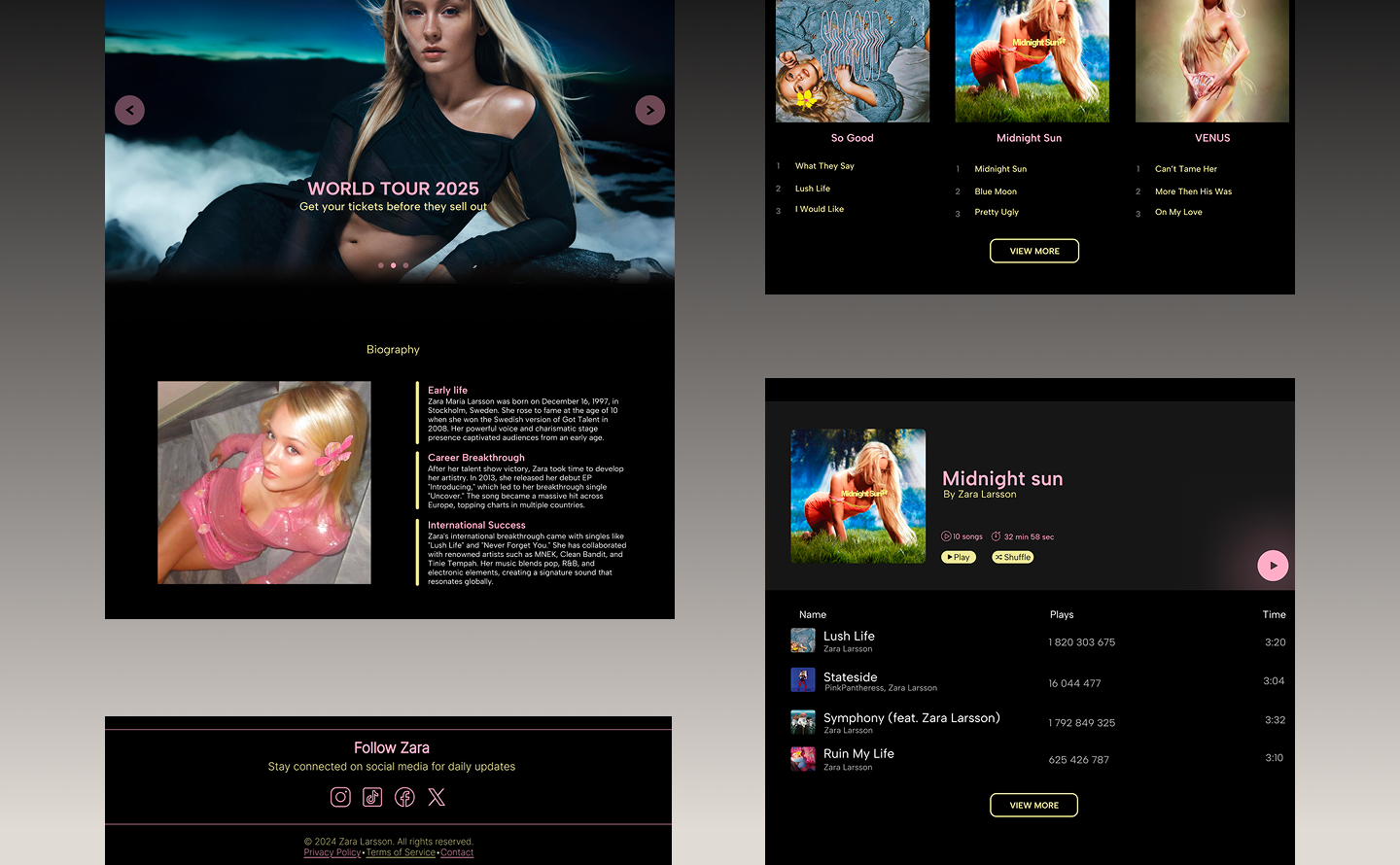 Zara Larsson website concept showcase