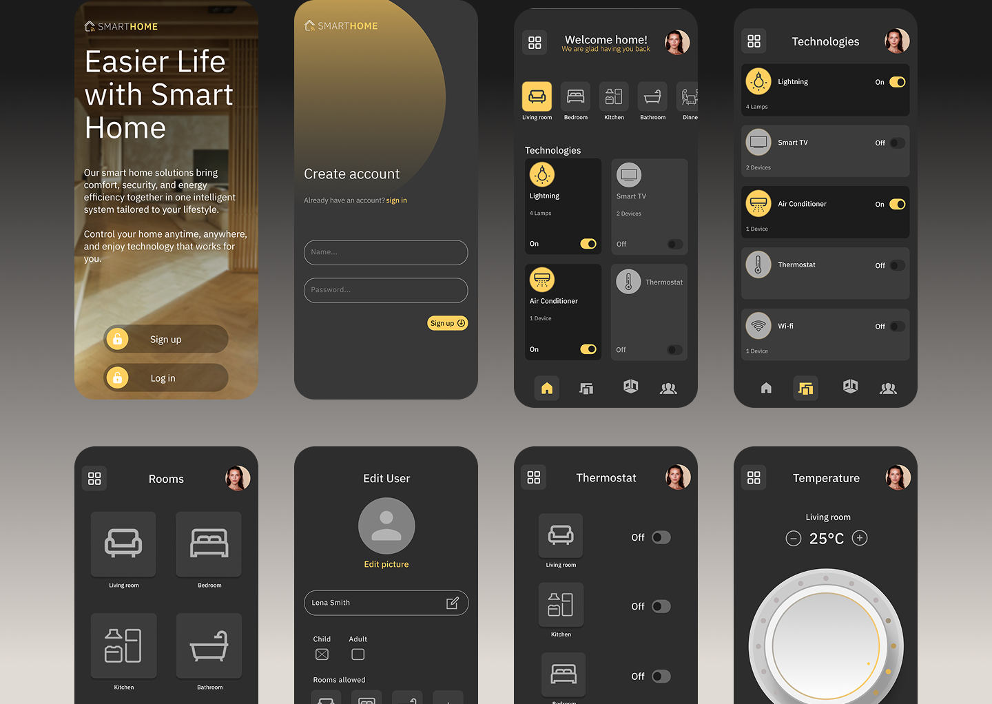 SmartHome mobile app screens showcase