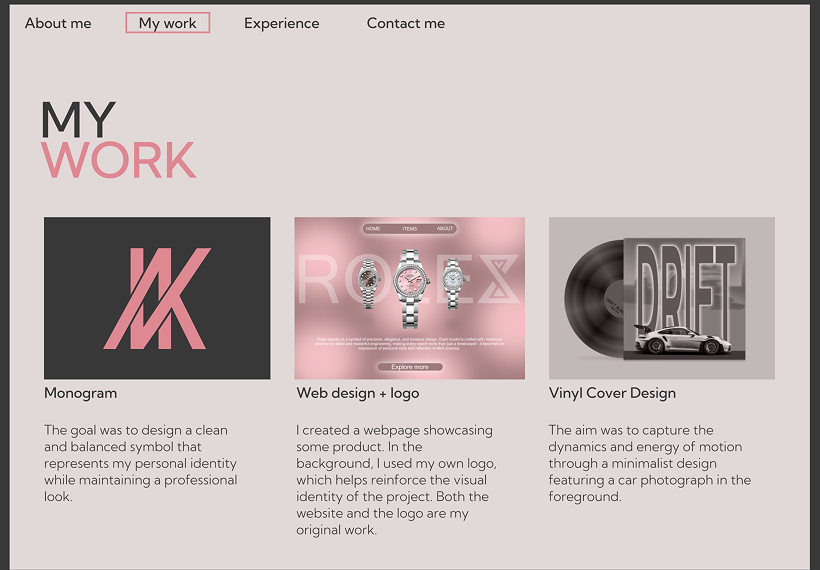 Portfolio sketch — My work page